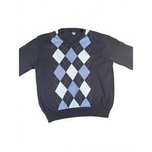 Basic Edition Cotton Blend Men's XL Argyle V-Neck Sweater